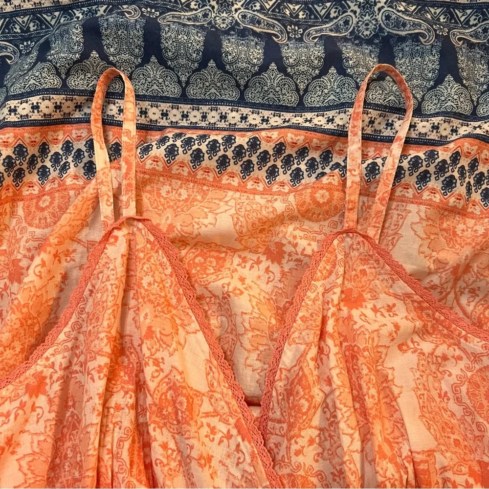 Van Winkle & Co. Peach & Blue Spaghetti Strap Cotton Dress. Size Small. - Picture 4 of 11
